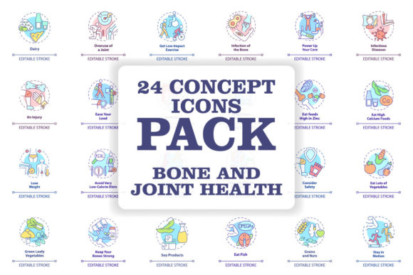 Bone and Joint Health Concept Icons Set for Graphics
