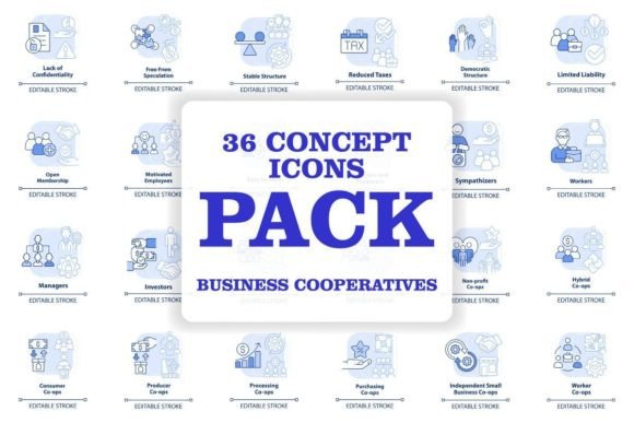 Business Cooperatives Blue Concept Icons for Graphic Design