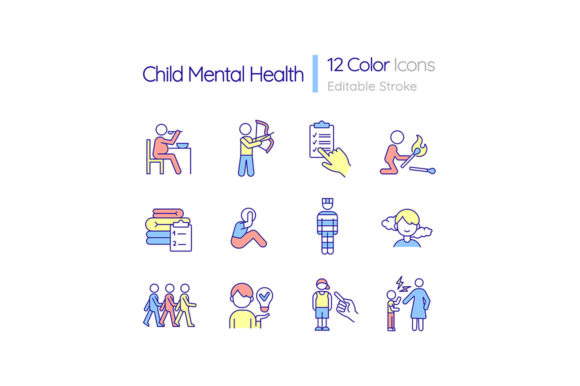 Child Mental Health RGB Color Icons Set for Branding and Graphics
