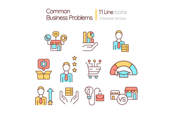 Common Business Problems RGB Color Icons for Graphics and Icons