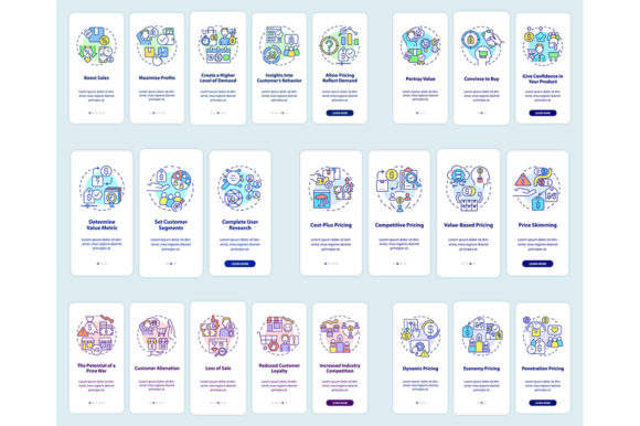 Creating Pricing Strategy Mobile App Set - Graphic Templates for Branding