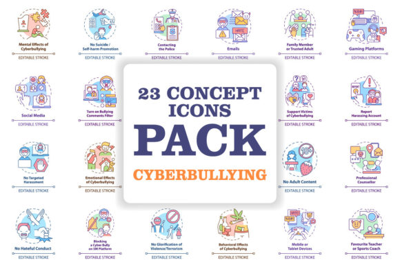 Cyberbullying Concept Icons Bundle for Modern Graphics