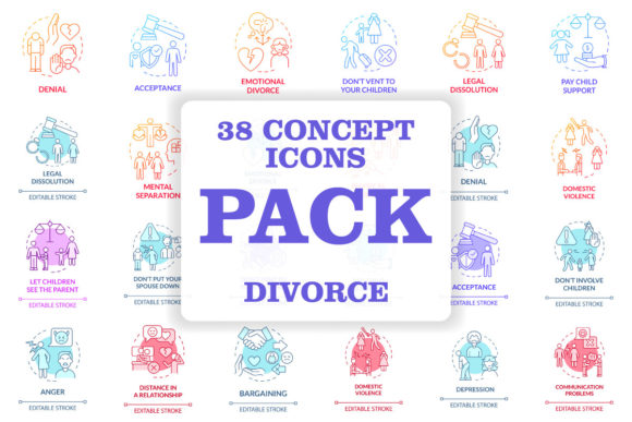 Divorce Concept Icons Bundle for Crafting and Design