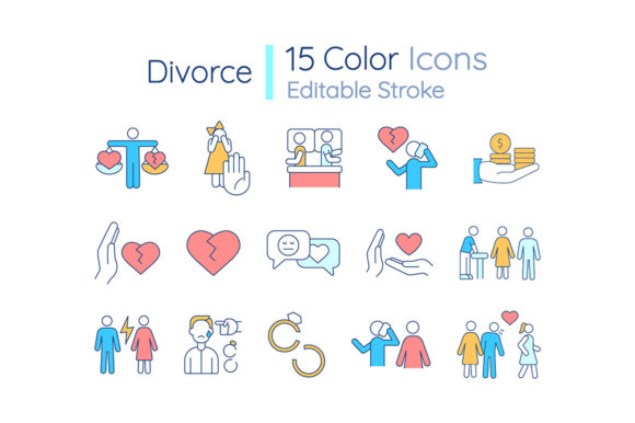 Divorce RGB Color Icons Set for Branding and Marketing Graphics