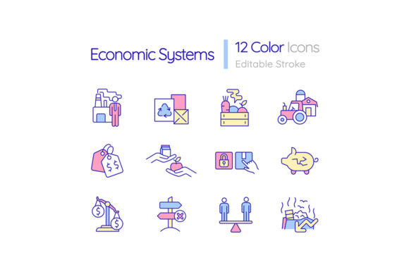 Economic System RGB Color Icons Set for Branding and Marketing