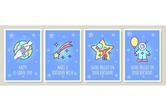 Happy Cosmic Birthday Greeting Cards - Graphic Templates for Digital Sellers