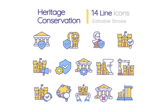Heritage Conservation RGB Color Icons for Modern Web Design