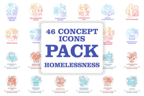 Homelessness Concept Icons Bundle for Local Business Graphics