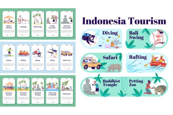 Indonesia Tourism App Screen Templates for Graphic Design