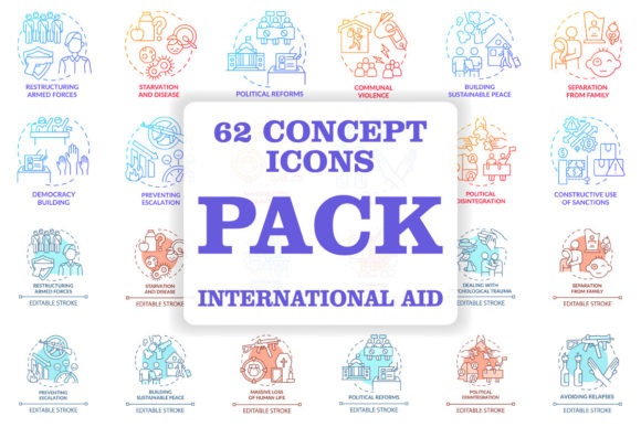 International Aid Icons for Embroidery Projects