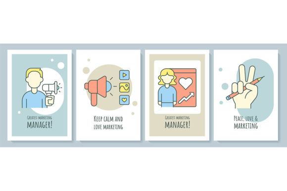 Marketing Greeting Cards with Icons Graphic Templates