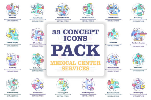 Medical Center Services Concept Icons for Branding and Marketing