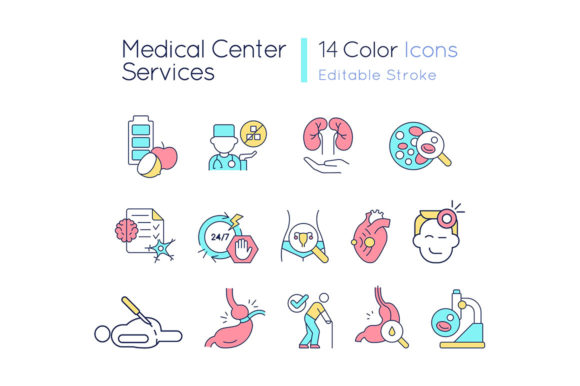 Medical Center Services RGB Color Icons for Commercial Use