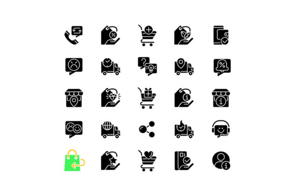 Online Shopping Black Glyph Icons Set for Digital Products