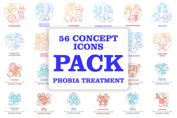 Phobia Treatment Concept Icons Bundle for Local Business Graphics