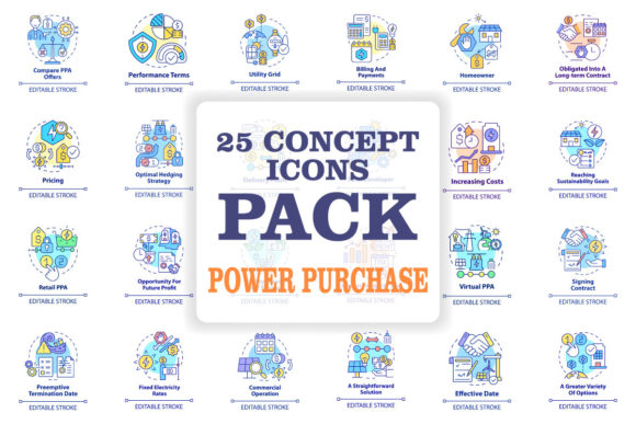 Power Purchase Agreement Concept Icons for Local Branding