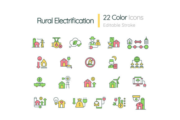 Rural Electrification RGB Color Icons for Handmade Projects