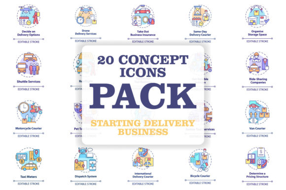 Starting Delivery Business Concept Icons for Crafting and Design